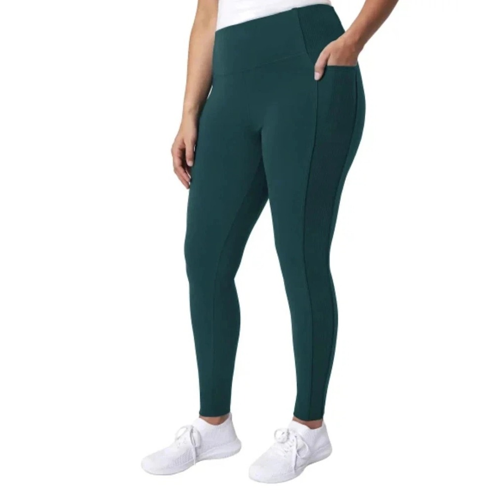 Mondetta Women's High Rise Ribbed Panel Legging, Green, Small 28" inseam NWT